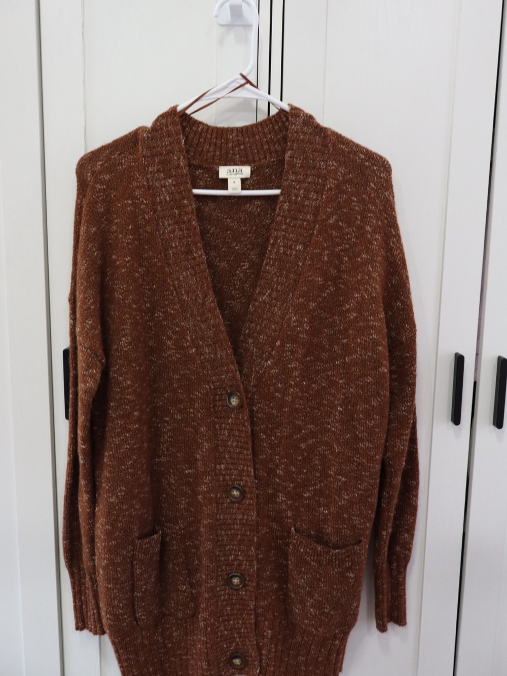 a.n.a Brown Marled Button-Front V-Neck Cardigan